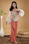Buy_Soup By Sougat Paul_Peach Linen, Handloom Cotton Embroidery Conversational Patchwork Top And Pant Set _at_Aza_Fashions