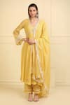 Buy_Neha Khullar_Yellow Chanderi Silk And Mulmul Embroidery Thread & Zari Cuff Kurta Set  _at_Aza_Fashions