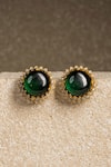 Buy_Tarun Tahiliani_Emerald Green Zircon Cabochon Embellished Stud Earrings _at_Aza_Fashions