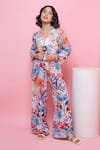 Buy_Rhe-Ana_Blue Rayon Printed Blooming Flower Blazer Shirt And Pant Co-ord Set  _at_Aza_Fashions