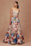 Buy_Shriya Som_Beige Tulle Embellished Cutdana V Neck Fringe Corset Top  _at_Aza_Fashions