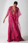 Buy_Rishi and Vibhuti_Pink Georgette Embroidered Zardozi Frosting Tassel Detail Cape And Flared Pant Set _at_Aza_Fashions