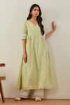 Buy_THE INDIAN CAUSE_Green Cotton Embroidery Sequin V Neck Markab Sleeve Anarkali And Palazzo Set _at_Aza_Fashions