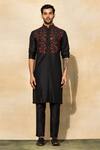 Buy_Diyarajvvir_Black , Satin Embroidery Arrow Acrylic Kurta Set _at_Aza_Fashions