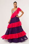 Buy_Payal Singhal_Pink Georgette Embroidered V Colorblock Frill Lehenga With Sleeveless Blouse _at_Aza_Fashions