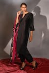 Buy_Jyoti Sachdev Iyer_Black Silk, Velvet, Organza Embroidery, Sequins Split Pleated Kurta Salwar Set _at_Aza_Fashions