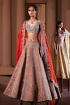 Buy_Mrunalini Rao_Orange Raw Silk Embroidered Zardozi Lilette Aari Bridal Lehenga Set  _at_Aza_Fashions