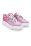 Buy_Anaar_Pink Rhinestones Sorbet Embellished Sneaker Wedges _at_Aza_Fashions