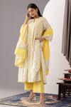 Buy_Abbaran_Ivory Kurta And Palazzo - Cotton Cambric Printed Polka Dots Notched Floral Set _at_Aza_Fashions