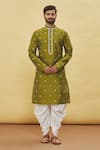 Buy_Arihant Rai Sinha_Green Silk Embroidery Thread Floral Kurta And Dhoti Pant Set _at_Aza_Fashions