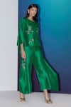 Buy_FEBo6_Green Silk Placement Embroidery Flower Vine Pant  _at_Aza_Fashions