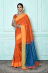 Buy_Samyukta Singhania_Orange Blended Cotton Woven Geometric Pattern Saree _at_Aza_Fashions