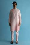 Buy_Kaha_Pink Linen Asymmetric Pintuck Detail Meadowp Ombre Effect Kurta  _at_Aza_Fashions