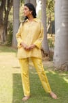 Buy_Dhaari_Yellow Handwoven Cotton Silk Hand Painted And Embroidered Floral Pattern _at_Aza_Fashions