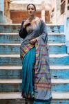 Buy_TaBa Kashi By Artika Shah_Grey Hemp Cotton Woven Saree  _at_Aza_Fashions