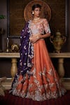 Buy_Prisho_Orange Lehenga And Dupatta Organza Embroidery Floral & Bridal Set  _at_Aza_Fashions