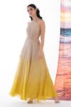 Buy_AMRTA by GUNEET KONDAL_Off White Shell 100% Viscose Georgette Dyed Ombre Halter Neck Gown _at_Aza_Fashions