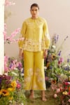Buy_Chandrima_Yellow Chanderi Embroidery Flower Peter Pan Collar Lotus Cut Work Shirt _at_Aza_Fashions