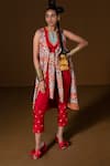 Buy_Pooja Rajgarhia Gupta_Red Silk Embroidery, Sequins Open Neck, Javitri Printed Jacket And Pant Set _at_Aza_Fashions