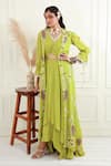 Buy_Ek Soot_Green Silk And Crepe Embroidery Sleeveless Jacket & Layered Dress Set  _at_Aza_Fashions