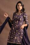 Buy_Pleats by Kaksha and Dimple_Purple Kasturi Crepe Round Embroidered Kurta Palazzo Set_Online_at_Aza_Fashions