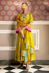 Buy_Rajiramniq_Yellow Kurta Silk Printed And Embroidered Floral Deep V Neck Panelled Set _at_Aza_Fashions