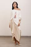 Buy_AK-OK_White 100% Cotton Printed Typographic And Bird & Asymmetric Tunic  _at_Aza_Fashions