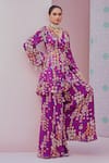 Buy_Krisha Sunny Ramani_Purple Modal, Satin Sequins, Tassels Crystal Embellished Angrakha With Sharara _at_Aza_Fashions