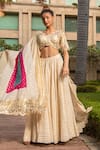 Buy_Soniya G_Ivory Handmade Cotton Embroidery Sequins Cutwork Striped Pattern Lehenga Set _at_Aza_Fashions