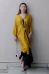 Buy_Kavya Singh Kundu_Yellow Silk V-neck Freya Flared Kaftan _at_Aza_Fashions