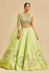 Buy_Nitika Gujral_Green Lehenga And Blouse Raw Silk & Dupatta Net Embroidery Floral Applique Set _at_Aza_Fashions