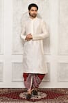 Buy_Arihant Rai Sinha_Red Dupion Silk Floral Pattern Hem And Pleated Cowl Pant _at_Aza_Fashions