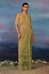 Buy_Rohit Gandhi + Rahul Khanna_Green Viscose Crystals, Sequins Pre-draped Peridot Embroidered Saree And Cape Set _at_Aza_Fashions