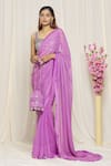 Buy_Yoshita Couture_Purple Saree - Georgette With Satin Border Embroidered Jessica Linear Blouse_at_Aza_Fashions
