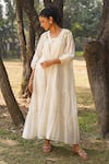 Buy_Dhaari_Off White Handwoven Cotton Silk Hand Embroidered Checkered Tiered _at_Aza_Fashions