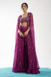 Buy_Charu and Vasundhara_Purple Bralette Tussar Embroidery Linear Blouse Scoop Eira And Sharara Set _at_Aza_Fashions