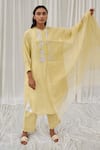 Buy_Ayaka_Yellow Printed Checkered Hand Block Dupatta  _at_Aza_Fashions