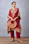 Buy_Torani_Red Cotton, Silk Embroidery V-neck Sindoori Aaira Kaftan And Pant Set _at_Aza_Fashions