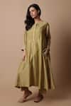 Buy_Rhua_Green Silk, Cotton, Silk, Tissue, Nimai Yoke Kurta Set _at_Aza_Fashions