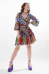Buy_Cin Cin_Multi Color Cotton Lace V-neck Emperor Print Dress _at_Aza_Fashions