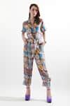 Buy_Cin Cin_Multi Color Silk Asymmetric Fema Printed Crop Shirt And Pant Set _at_Aza_Fashions
