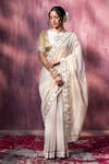 Buy_Weaver Story_Off White Chanderi Embroidery Thread Floral Border Saree _at_Aza_Fashions