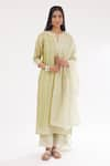 Buy_KORA_Green Kurta  Silk Chanderi Embroidered Dori Round Straight Set  _at_Aza_Fashions