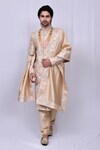 Buy_Aryavir Malhotra_Beige Kurta Georgette Embroidered Mandala Work Geometric Design Sherwani Set_at_Aza_Fashions