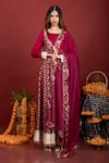 Buy_Monk & Mei By Sonia Anand_Purple Brocade, Satin, Organza Tassels Floral Pattern Anarkali With Dupatta _at_Aza_Fashions
