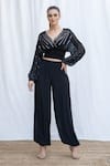 Buy Amrta By Guneet Kondal Black Viscose Sequins V-neck Riviera Embroidered Top And Pant Set at Aza Fashions Buy_Amrta By Guneet Kondal_Black Viscose Sequins V-neck Riviera Embroidered Top And Pant Set _at_Aza_Fashions