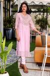 Buy_TATWA_Pink Kurta  Handloom Chanderi Hand Embroidered Yoke And Pant Set  _at_Aza_Fashions