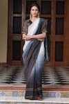 Buy_Dressfolk_White Silk Woven Stripe Raat Raani Ombre Saree  _at_Aza_Fashions