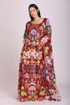 Buy_ALPONA DESIGNS BY SOHAM ACHARYA_Brown Cotton Silk Printed Floral Scoop Neck Gown _at_Aza_Fashions