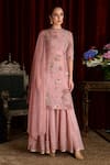Buy_Sahil Kochhar_Pink Silk Organza, Net Embroidery, Sequins Round Kaafir Jungle Safari Kurta Set _at_Aza_Fashions